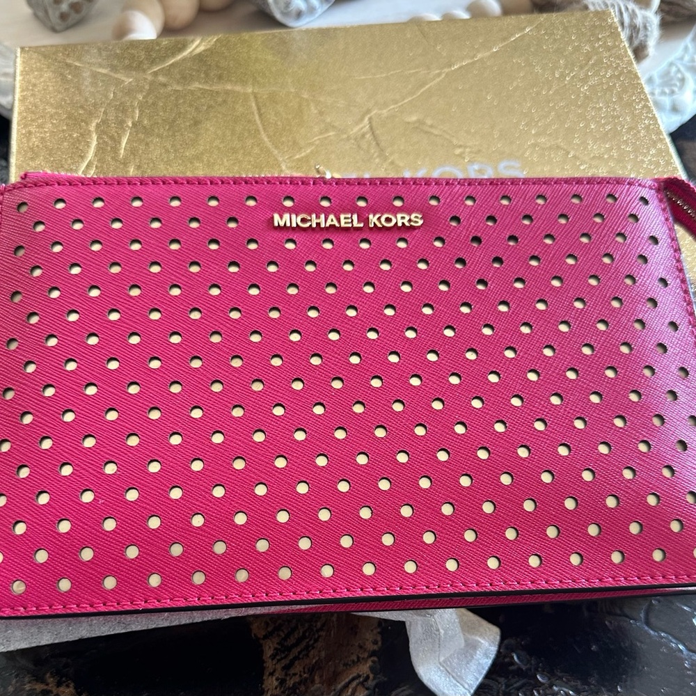 Michael Kors Fuchsia Perforated Wristlet/Wallet